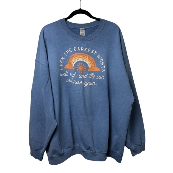 Gildan Sweatshirt Rainbow 3XL Even Darkest Nights Will End Sun Rise Heavy READ - Picture 9 of 9